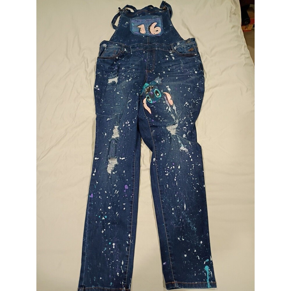 Custom Painted Basic Denim Wax Women's Overall Jeans 3XL